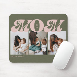 Pink Grüne Retro Fette Mama 3 Foto Collage Mousepad
