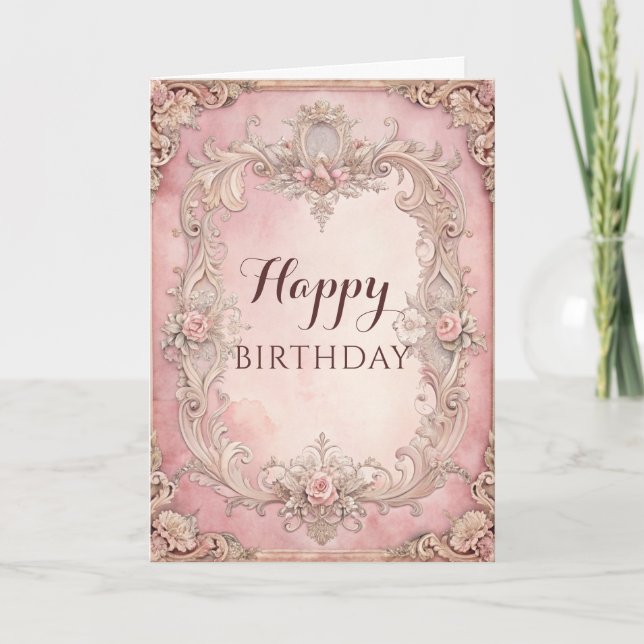 Pink Grunge Antik Geburtstag Karte (Vorderseite)