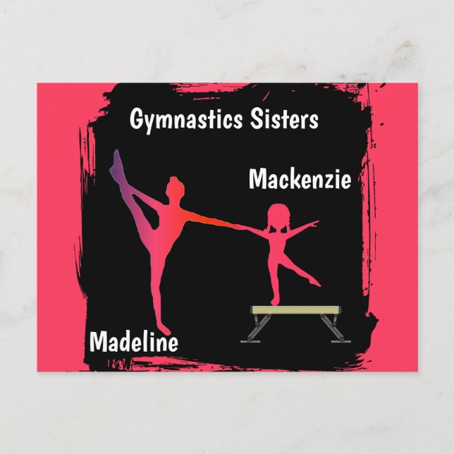 Pink Grunge Gymnastics Sisters Name Art Postcard Postkarte (Vorderseite)