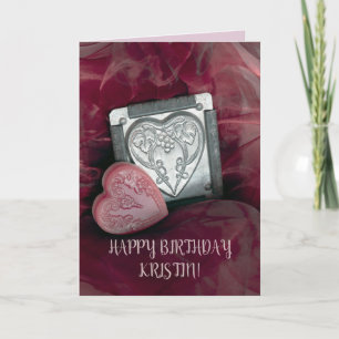 Pink Grußkarte BIRTHDAY personalisieren Name Herz Karte