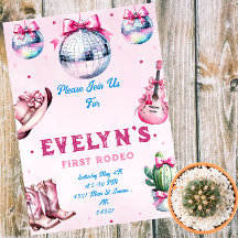 Pink Guitar Cowboy Party Cactus Birthday