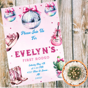 Pink Guitar Cowboy Party Cactus Birthday Einladung