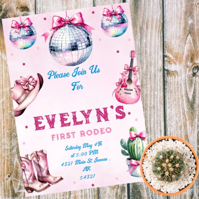 Pink Guitar Cowboy Party Cactus Birthday Einladung (Von Creator hochgeladen)