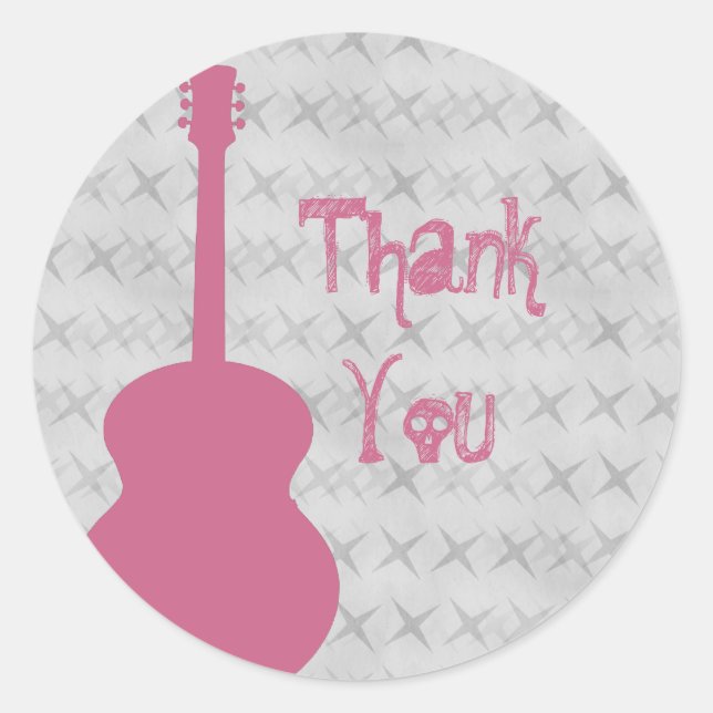 Pink Guitar Grunge Danke Stickers (Vorderseite)