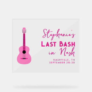 Pink Guitar Last Bash in Nash Bachelorette Acrylschild