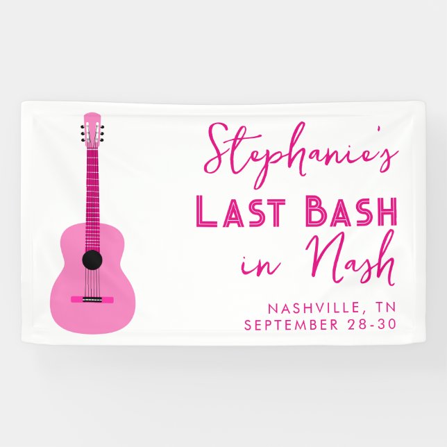 Pink Guitar Last Bash in Nash Bachelorette Banner (Horizontal)