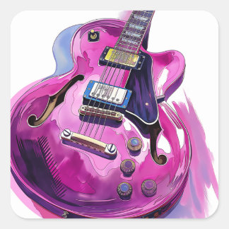 Pink Guitar Paint Splash Quadratischer Aufkleber