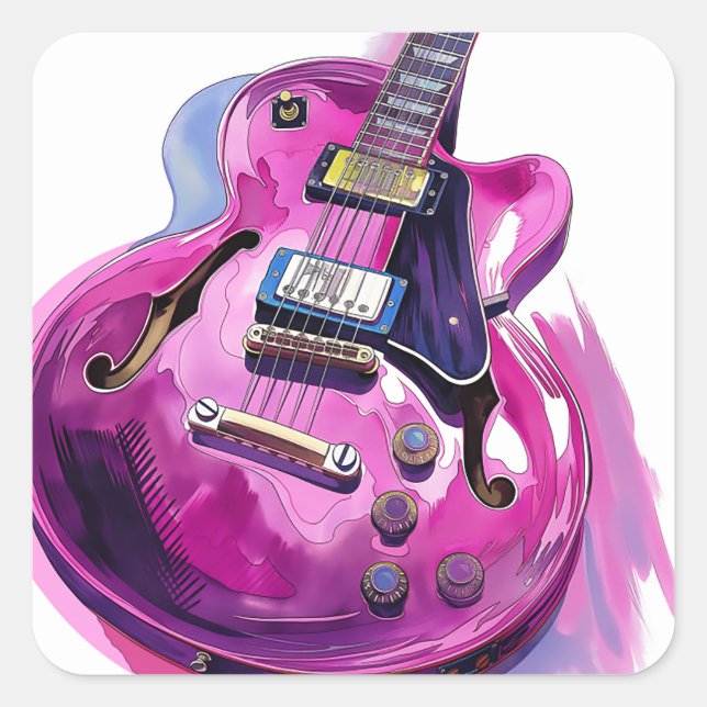 Pink Guitar Paint Splash Quadratischer Aufkleber (Vorderseite)