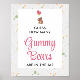 Pink Gummy Bear Guessing Game Girl Baby Dusche Poster