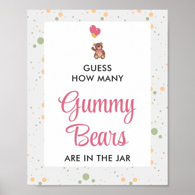 Pink Gummy Bear Guessing Game Girl Baby Dusche Poster (Vorne)