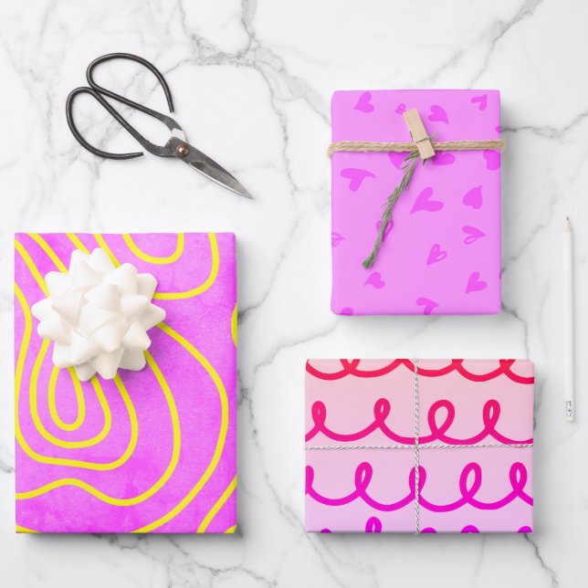Pink-Gürteldoodle-Muster Geschenkpapier Set (Vorderseite)