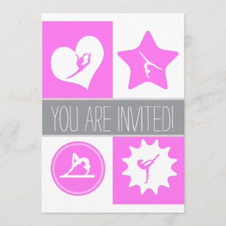 Pink Gymnastik 4 Quadrate Party Einladung