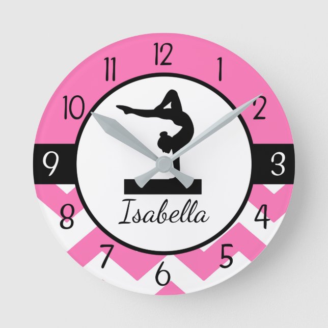 Pink Gymnastik Wall Clock Runde Wanduhr (Vorderseite)