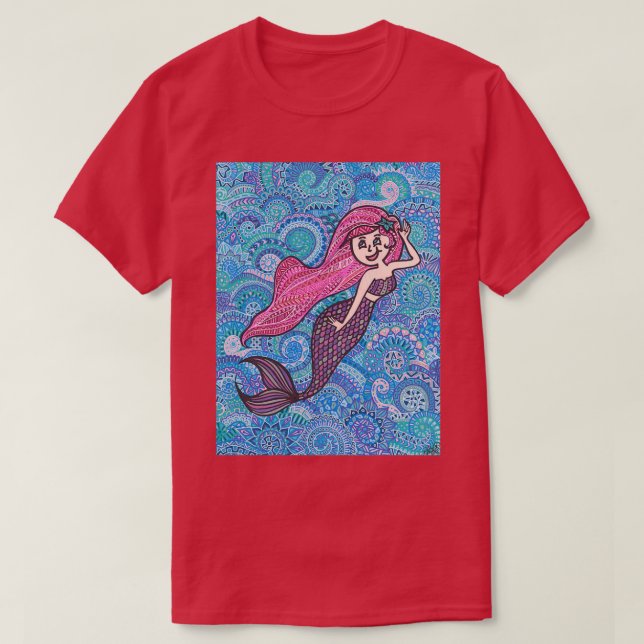 Pink-Hahaar-Zentangle T-Shirt (Design vorne)