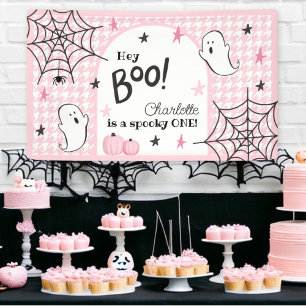 Pink Hahnentrittmuster Halloween Erster Geburtstag Banner
