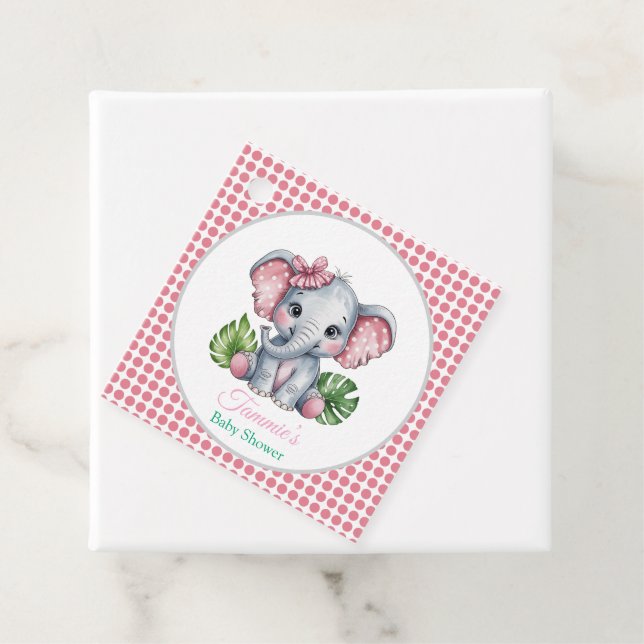 Pink Hair Bow Niedlich Elefant Danke Baby Dusche Geschenkanhänger (Beispiel)