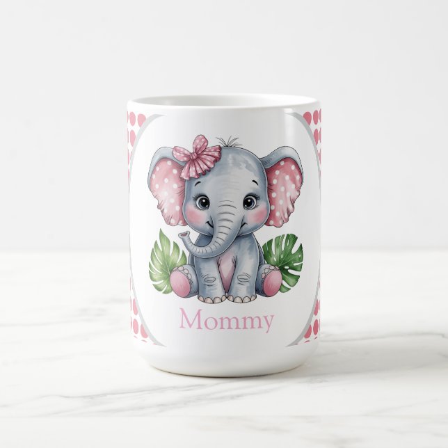 Pink Hair Bow Niedlich Elephant Baby Shower Mommy Kaffeetasse (Mittel)