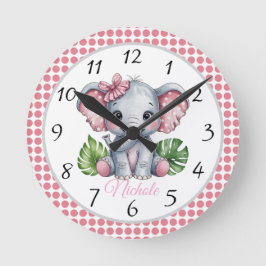 Pink Hair Bow Niedlich Elephant Baby Showgeschenk Runde Wanduhr