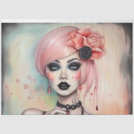 Pink Hair Goth Girl Halloween Dekoupage Paper Seidenpapier