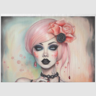 Pink Hair Goth Girl Halloween Dekoupage Paper Seidenpapier