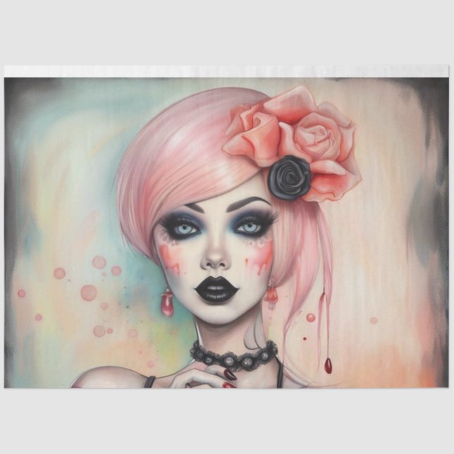 Pink Hair Goth Girl Halloween Dekoupage Paper Seidenpapier (Vorderseite)