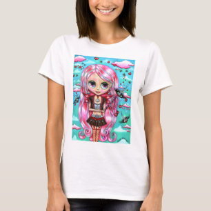 Pink Hair Hearts und Kisses Fairy Big Eyes T-Shirt