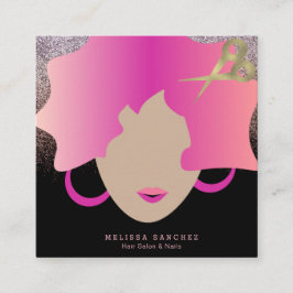 Pink Hair Imitate Goldsalon Beauty Glitzer Quadratische Visitenkarte