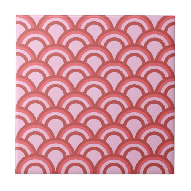 Pink Half Circle Japanische Wellengeometrie Muster Fliese (Vorderseite)