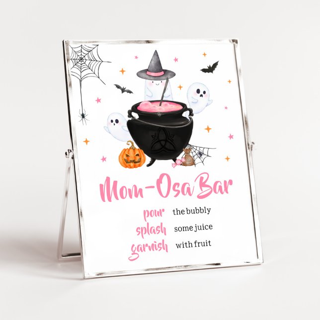 Pink Halloween Baby Braut Mama Osa Bar Poster (Baby is Brewing Baby Shower Mom Osa Bar Sign)