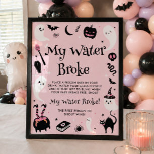 Pink Halloween Baby Dusche Mein Wasser Broke Spiel Poster