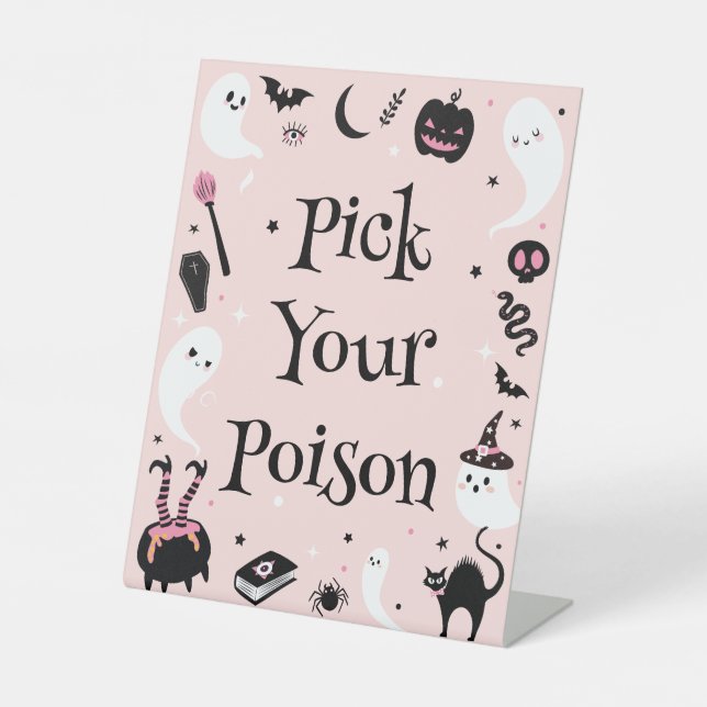 Pink Halloween Baby Dusche Pick Your Poison Sockelschild (Vorderseite)