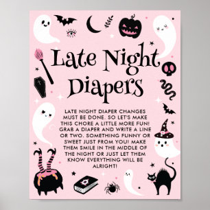 Pink Halloween Baby Dusche Spate Night Diapers Poster
