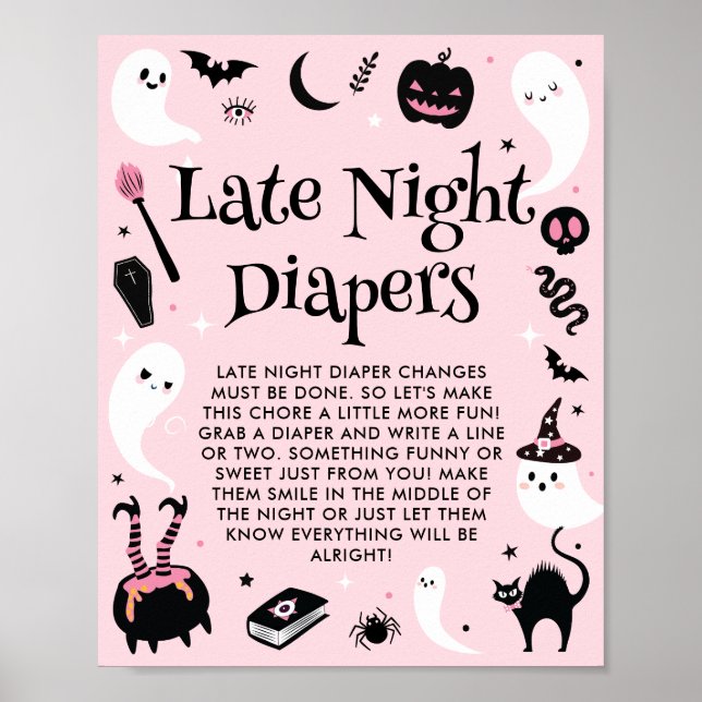 Pink Halloween Baby Dusche Spate Night Diapers Poster (Vorne)