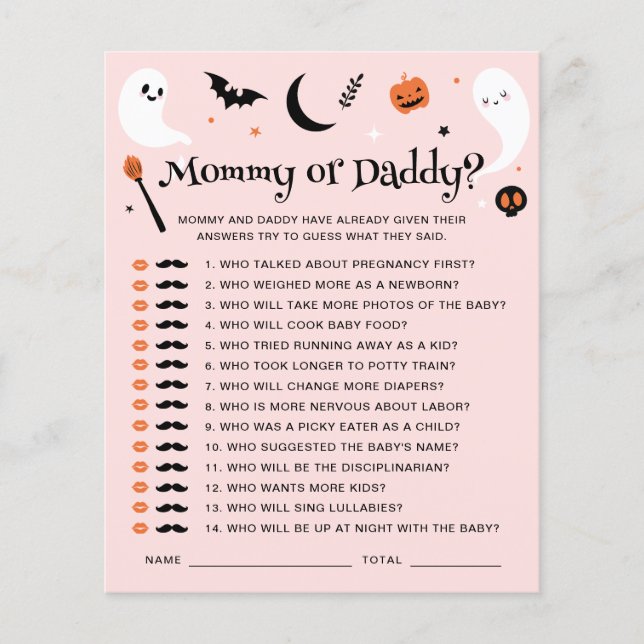 Pink Halloween Baby Shower Mommy oder Daddy Game (Vorderseite)