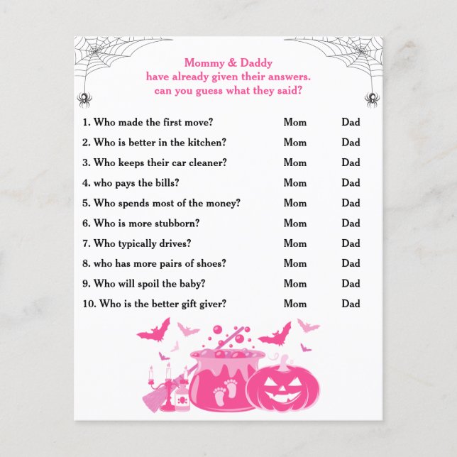 Pink Halloween Baby Showspielerin Ratet Wer Mama,  (Vorderseite)