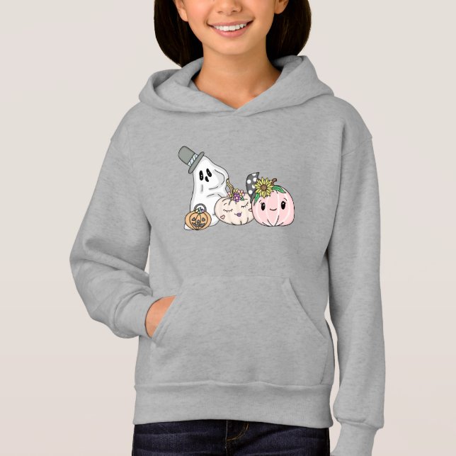 Pink Halloween Boo Geister und Pumpkins Hoodie (Vorderseite)