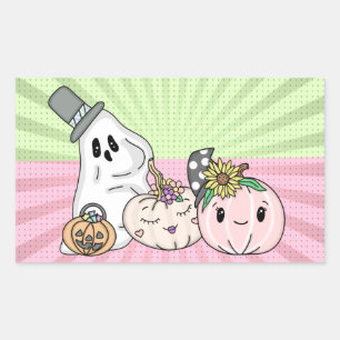 Pink Halloween Boo Geister und Pumpkins Rechteckiger Aufkleber