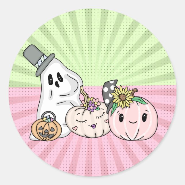 Pink Halloween Boo Geister und Pumpkins Runder Aufkleber (Vorderseite)