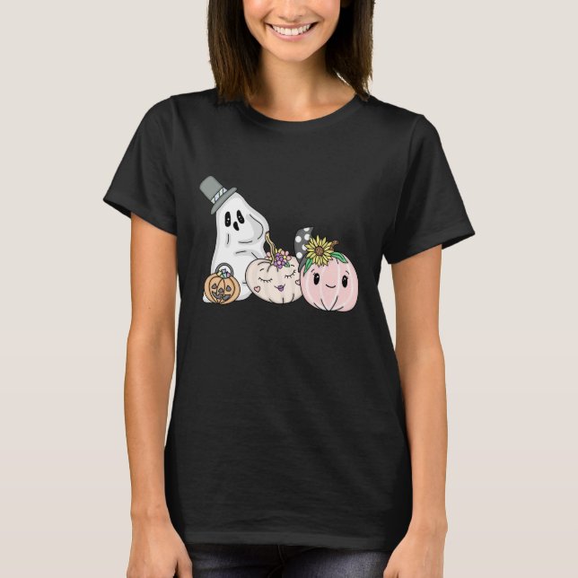 Pink Halloween Boo Geister und Pumpkins T-Shirt (Vorderseite)