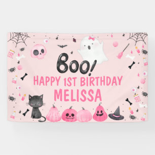 Pink Halloween Boo Ghost Happy Birthday Banner