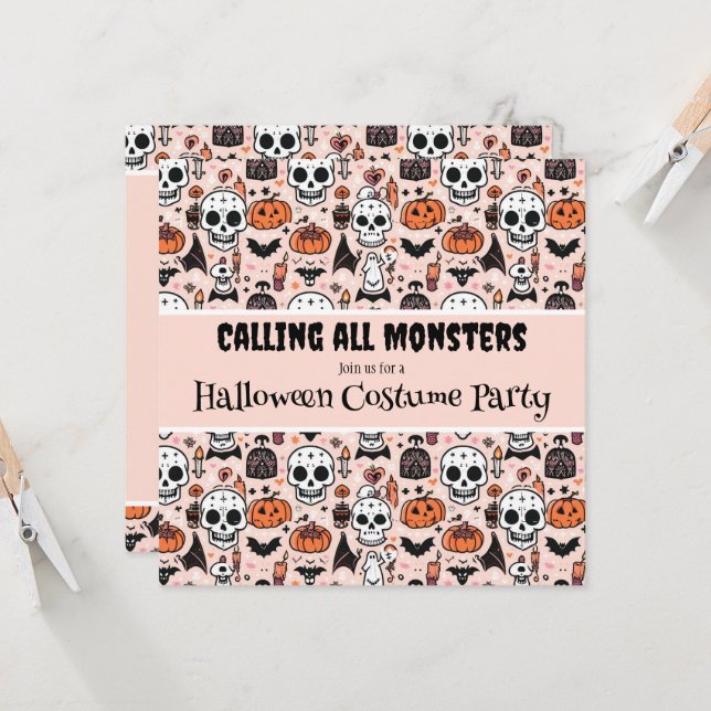 Pink Halloween Custom Geburtstagsparty Einladung (Vorderseite/Rückseite Beispiel)