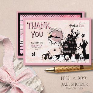 Pink Halloween Danke Card - Pumpkin & Ghosts
