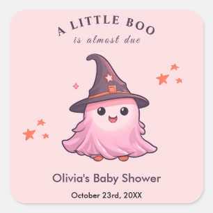 Pink Halloween eine kleine Boo Baby-Dusche Quadratischer Aufkleber