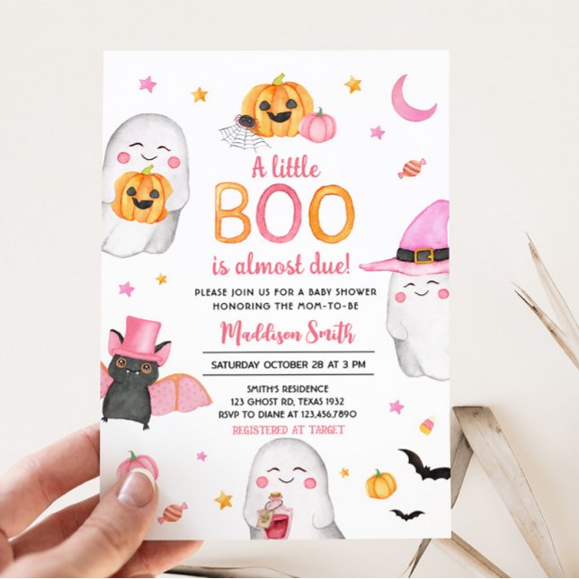 Pink Halloween eine kleine Boo Ghost Baby Dusche Einladung (Pink A Little Boo Ghost Baby Shower Invitation)
