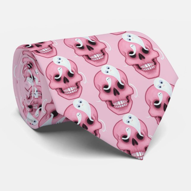 Pink Halloween Funny Skull Krawatte (Gerollt)