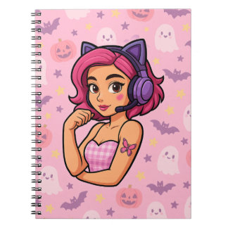 Pink Halloween Gamer Girl Notizbuch | Kawaii Geist Notizblock