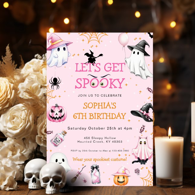 Pink Halloween Geburtstagsfeier Einladung (Pink Halloween Girls Birthday Party Invitation
)