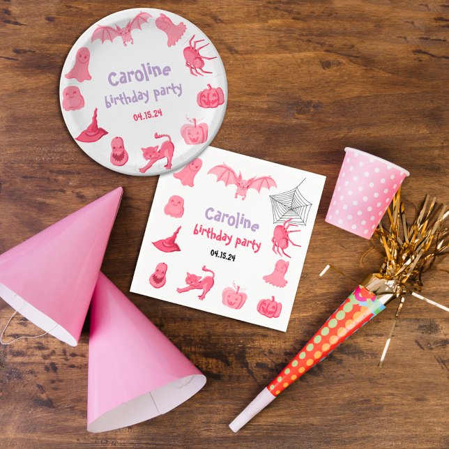 Pink Halloween Geburtstagsparty Paper Napkin Serviette (Von Creator hochgeladen)