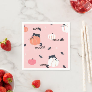 PINK Halloween KATZEN KÜRBISSE Serviette