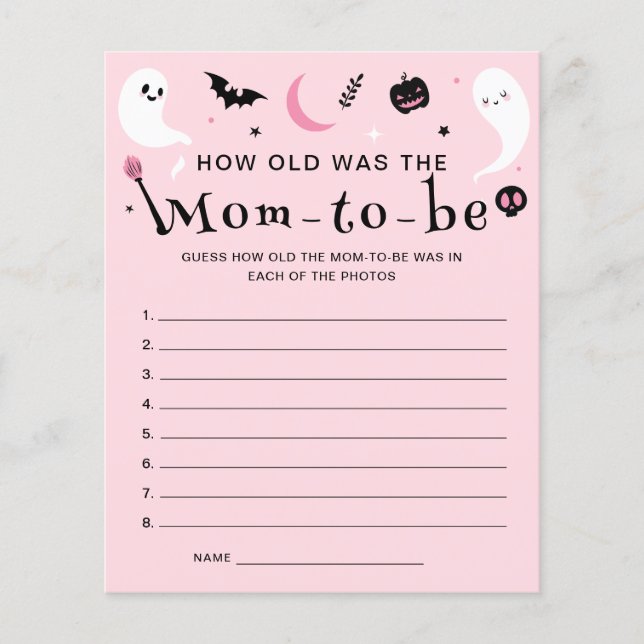 Pink Halloween Kinderdusche Wie alt war Mama Game (Vorderseite)